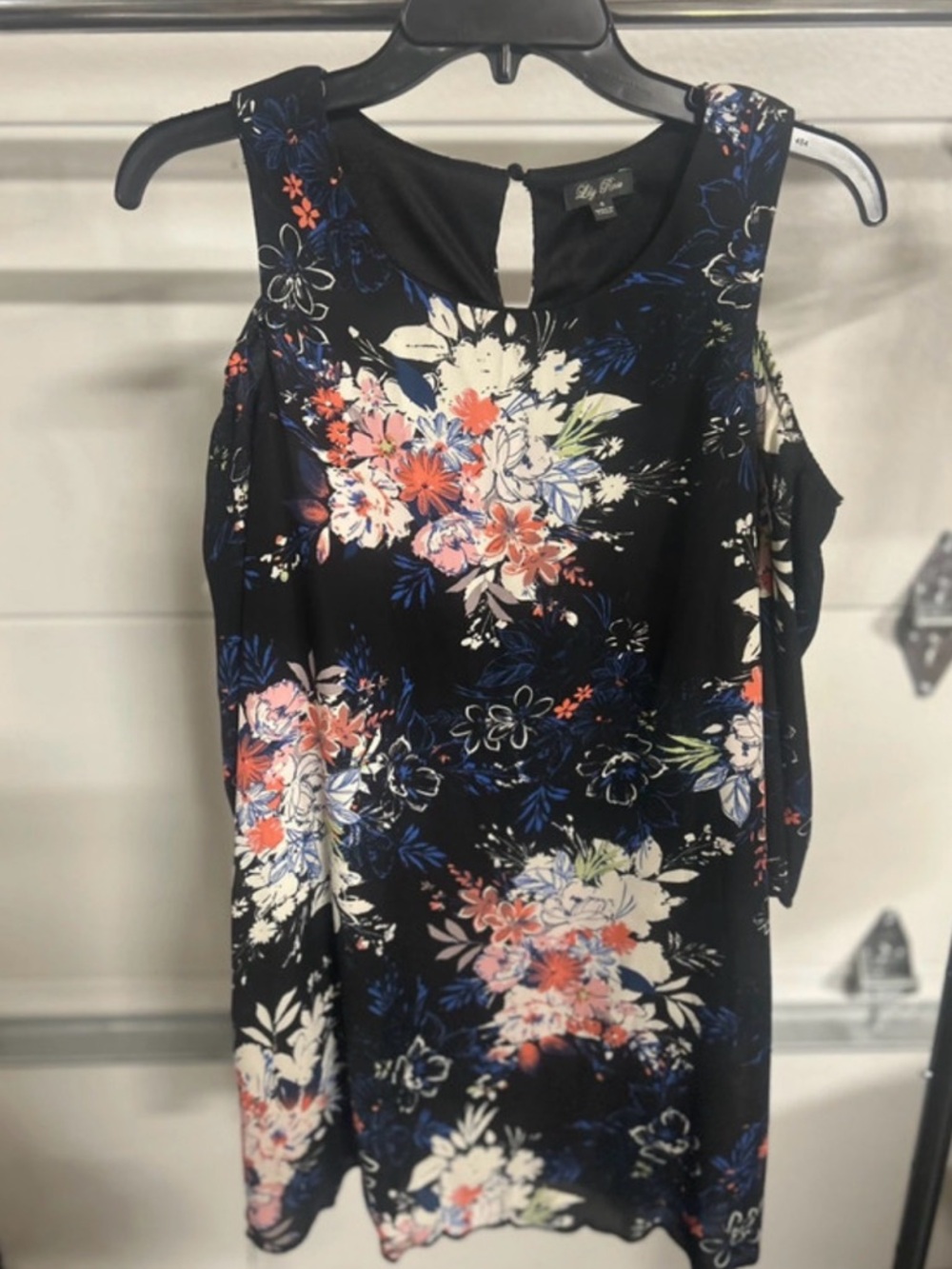 Lily Rose Black Dress with Blue Floral Accent